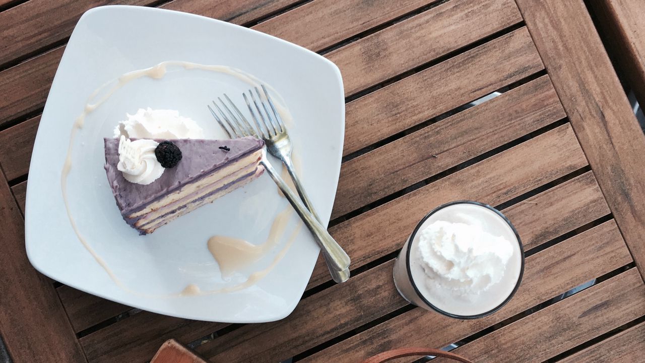 Wallpaper cake, plate, latte, cream, drink, dessert