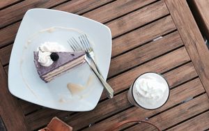 Preview wallpaper cake, plate, latte, cream, drink, dessert