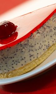 Preview wallpaper cake, poppy, cherry, dessert, plate, sweet