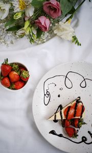 Preview wallpaper cake, strawberries, dessert, flowers