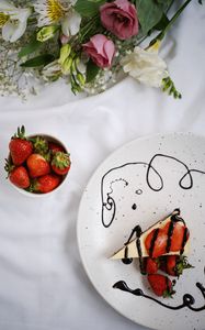 Preview wallpaper cake, strawberries, dessert, flowers