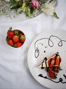 Preview wallpaper cake, strawberries, dessert, flowers