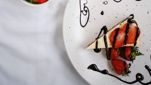 Preview wallpaper cake, strawberries, dessert, flowers