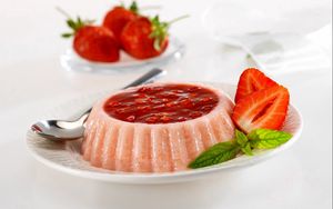 Preview wallpaper cake, strawberries, dessert, dish, sweet, mint