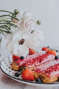 Preview wallpaper cake, strawberry, flowers, dessert, sweet, cream