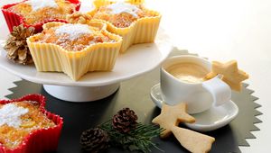 Preview wallpaper cakes, coffee, pine cones, christmas