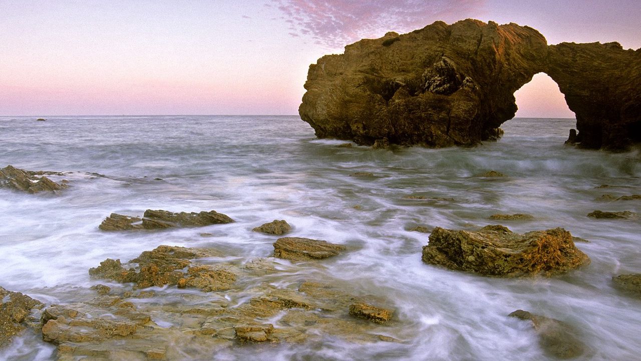 Wallpaper california, rocks, stones, sea, waves, evening