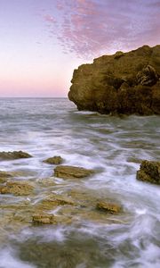 Preview wallpaper california, rocks, stones, sea, waves, evening