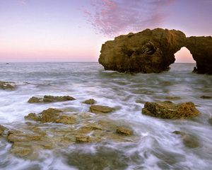 Preview wallpaper california, rocks, stones, sea, waves, evening