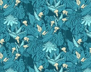 Preview wallpaper calla, leaves, flowers, pattern, patterns