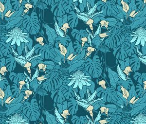 Preview wallpaper calla, leaves, flowers, pattern, patterns