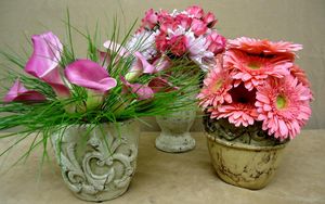 Preview wallpaper calla lilies, roses, gerberas, flowers, vases, bouquets