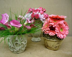 Preview wallpaper calla lilies, roses, gerberas, flowers, vases, bouquets