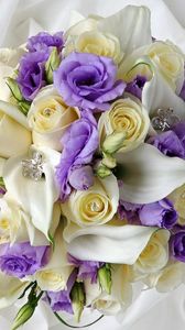 Preview wallpaper calla lilies, roses, lisianthus russell, crystals, flower, decoration