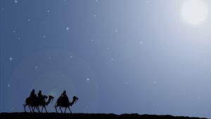 Preview wallpaper camels, walk, sky, riders