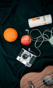 Preview wallpaper camera, apple, orange, headphones, guitar