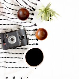 Preview wallpaper camera, cup, coffee, composition, light