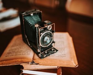 Preview wallpaper camera, equipment, book, retro, aesthetics