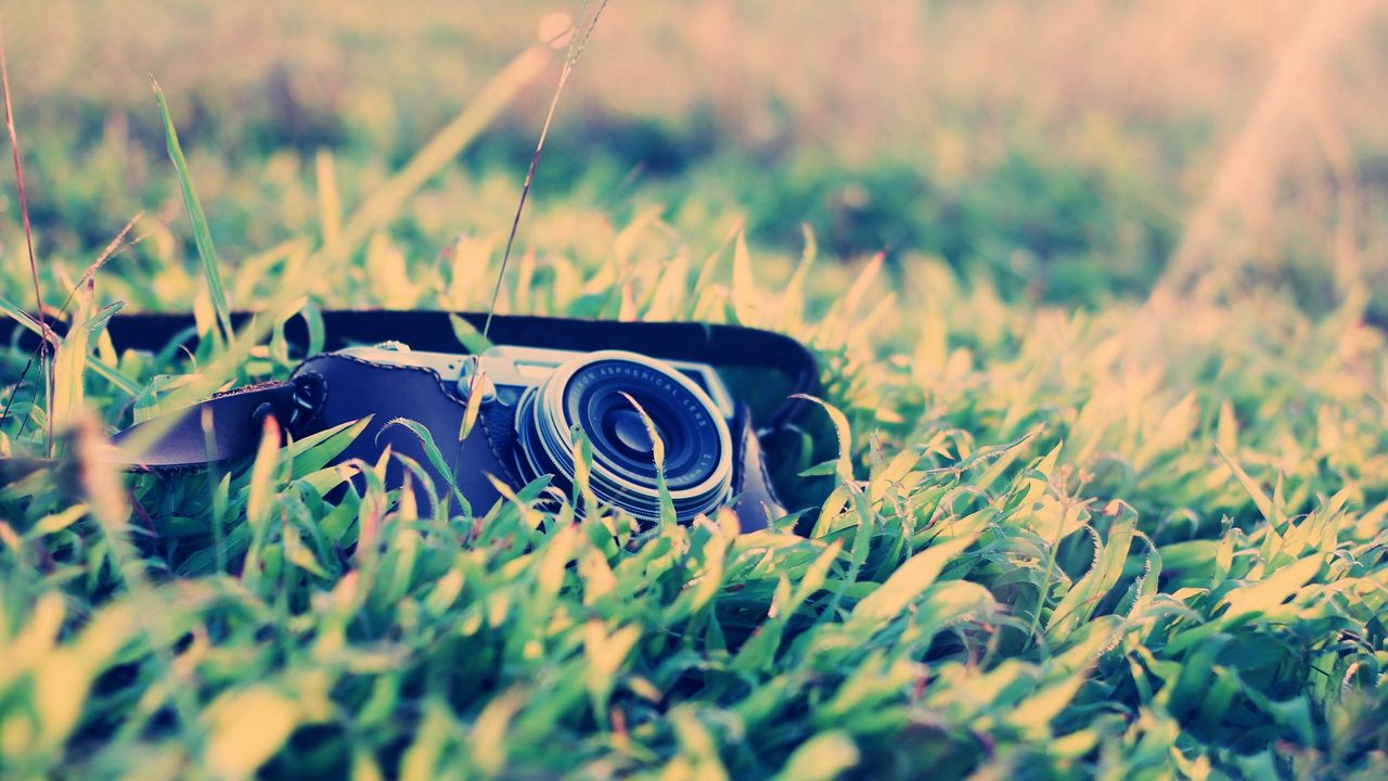 Wallpaper camera, grass, lens