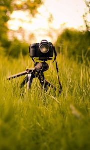 Preview wallpaper camera, grass, tripod