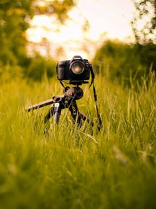 Preview wallpaper camera, grass, tripod