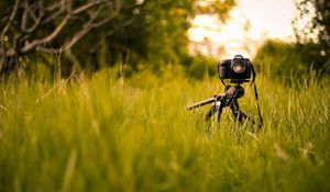 Preview wallpaper camera, grass, tripod