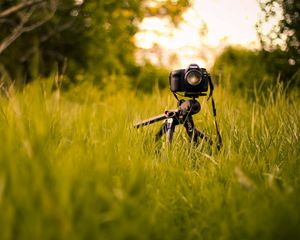 Preview wallpaper camera, grass, tripod