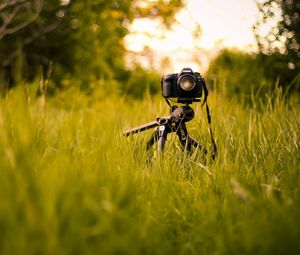 Preview wallpaper camera, grass, tripod