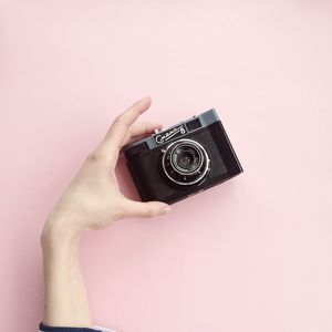 Preview wallpaper camera, hand, pink, minimalism, style