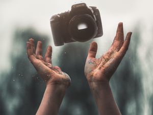 Preview wallpaper camera, hands, levitation, shine