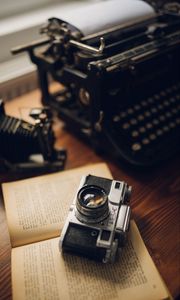 Preview wallpaper camera, lens, book, aesthetics