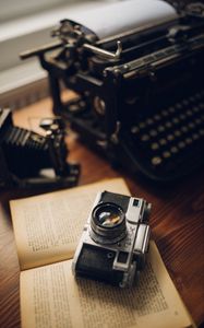 Preview wallpaper camera, lens, book, aesthetics
