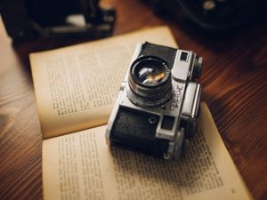 Preview wallpaper camera, lens, book, aesthetics