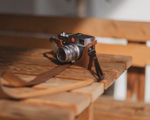 Preview wallpaper camera, lens, case, belt, leather