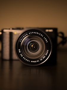 Preview wallpaper camera, lens, dark, brown