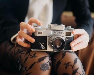 Preview wallpaper camera, lens, girl, legs, stockings