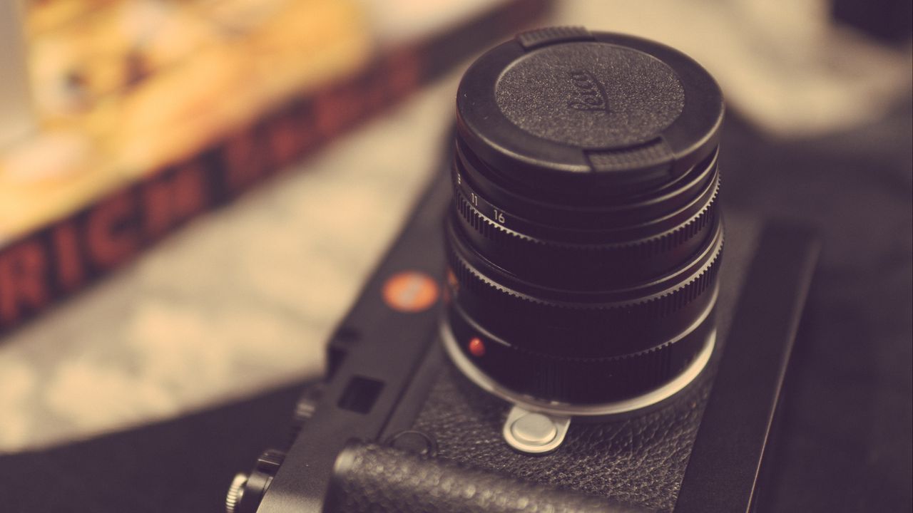 Wallpaper camera, lens, leather, black