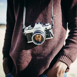 Preview wallpaper camera, lens, optics, strap, photographer