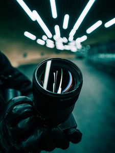 Preview wallpaper camera, lens, reflection, black, lamps, hands