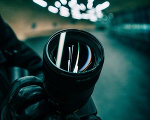 Preview wallpaper camera, lens, reflection, black, lamps, hands