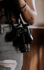 Preview wallpaper camera, lens, technique, girl, tattoo