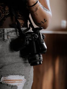 Preview wallpaper camera, lens, technique, girl, tattoo