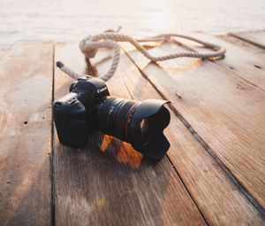 Preview wallpaper camera, lens, technique, pier, rays