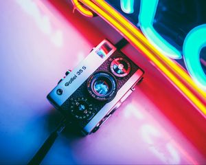 Preview wallpaper camera, neon, retro, light, colorful