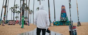 Preview wallpaper camera, photographer, hood, palm trees