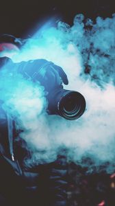 Preview wallpaper camera, photographer, smoke, color smoke