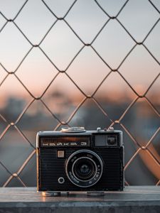 Preview wallpaper camera, retro, fence, mesh, blur