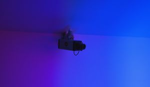Preview wallpaper camera, surveillance, wall, blue, minimalism