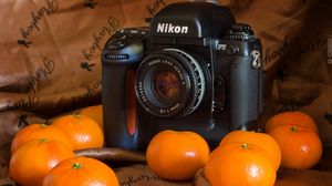 Preview wallpaper camera, tangerines, fabric
