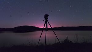 Preview wallpaper camera, tripod, lake, night, dark